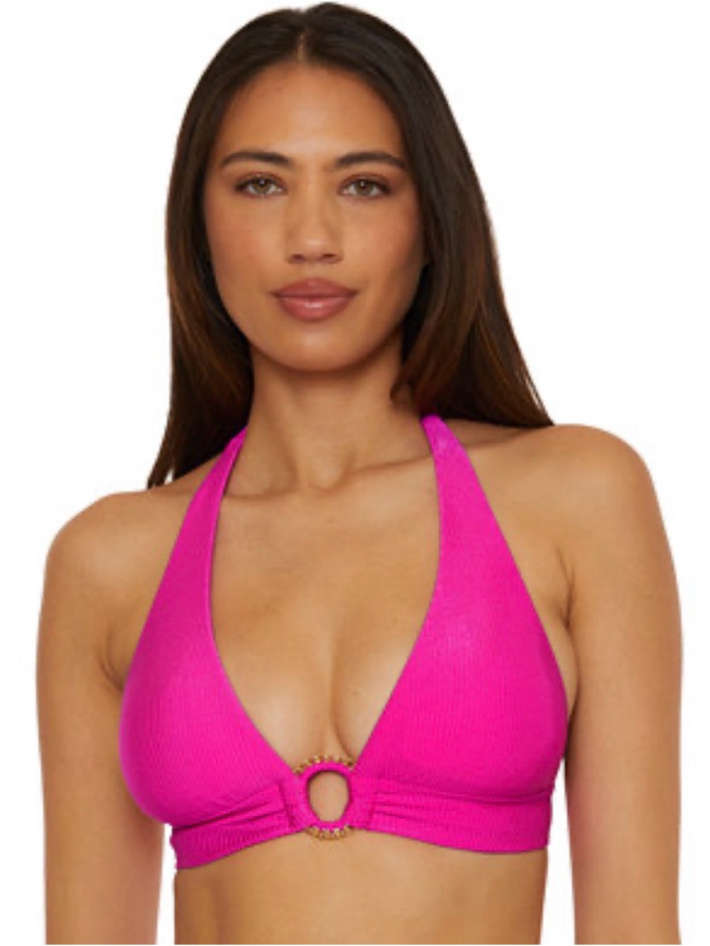 NWT BECCA Hot Pink Halter Bikini Top with Ring Detail Sz medium